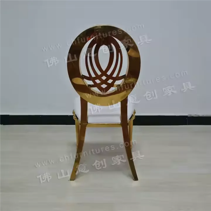 Modern Special Pattern Back Gold Frame Metal White Wedding Banquet Chair