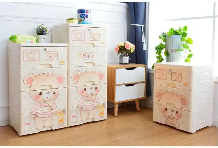 Cartoon Bear Baby Products  Plastic Cabinet Storage Cupboard Collection Drawer Toys Clothes Organizer
