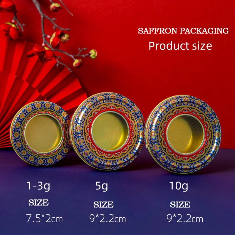 Custom Hot Sale Luxury  Saffron Packaging Tin Box  with Window Small Round Fancy Metal Gift Box