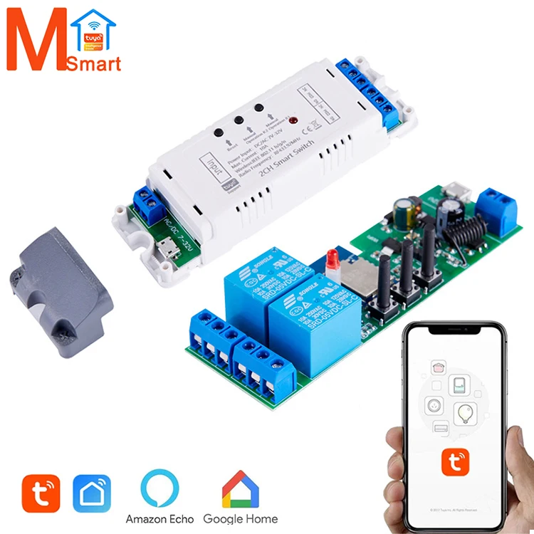 Tuya smart wifi/zigbee 2CH WIFI+RF self-locking relay switch