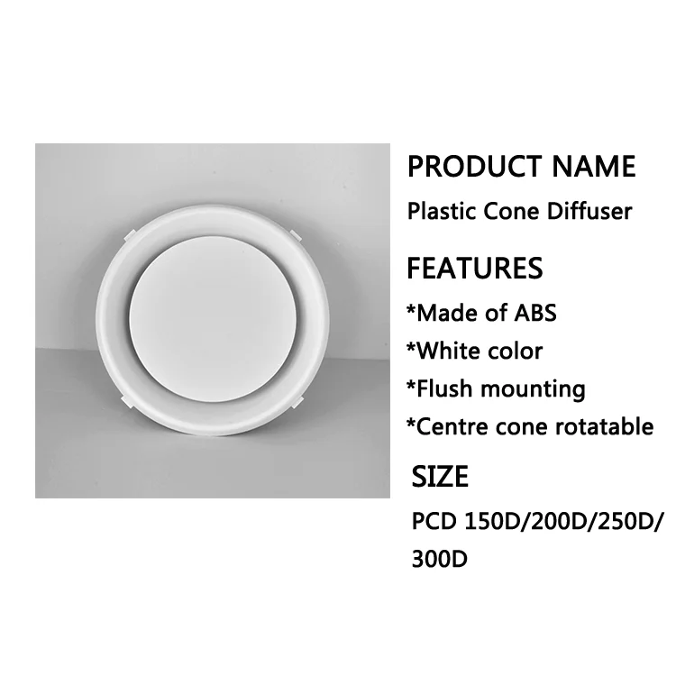 Детали для кондиционера, круглый регулируемый пластиковый высокий круговой потолочный воздушный диффузор, подключенный к воздуховоду