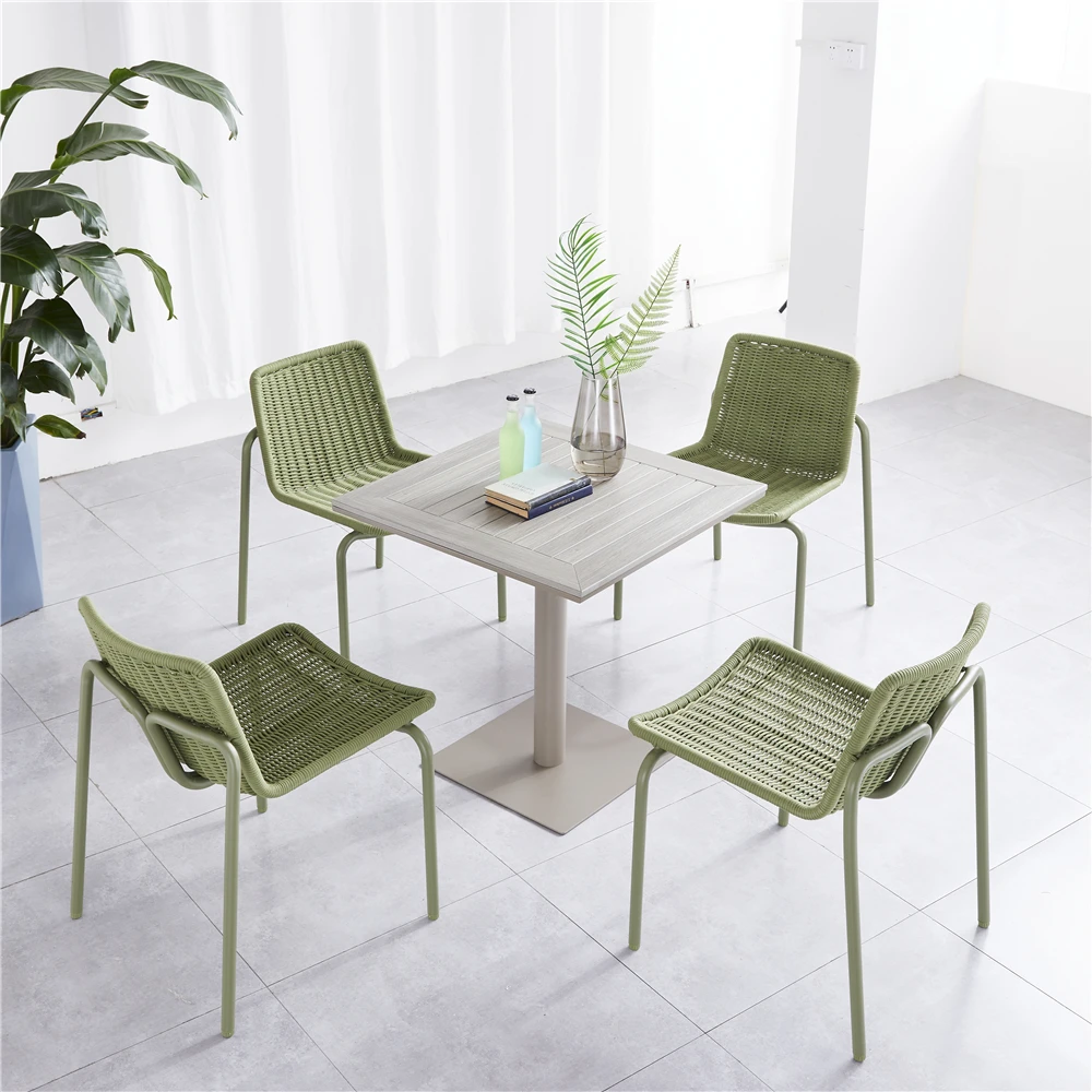 Outdoor White 70x70 square Dining Coffee Table  Plastic Wood Iron Slat  Pub Table