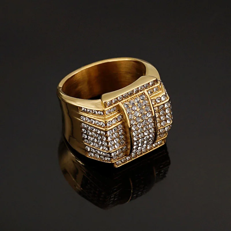 Ouj Ready to Ship Hip Hop Jewelry Pave Rhinestone 20mm Wide Band Egyptian Cross Designs 316L Stainless Steel Ring For Men