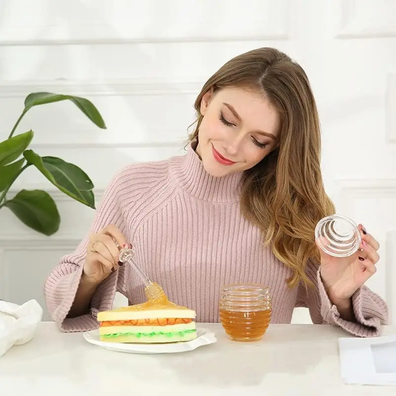 Clear Honey Jar with Dipper and Lid Cover Plastic Honey Bottles Pot