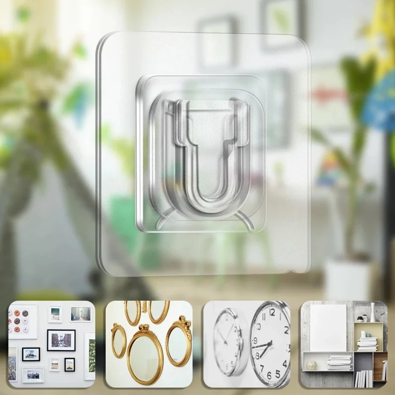 Wall Mounted Hanger Waterproof Transparent Adhesive Seamless Hooks For Kitchen