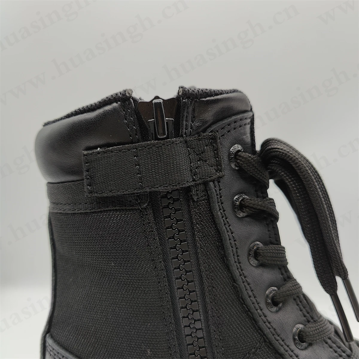 YQQ,outdoor black tactical boots with side zipper abrasion resistant rubber outsole with stitching combat boots HSM044