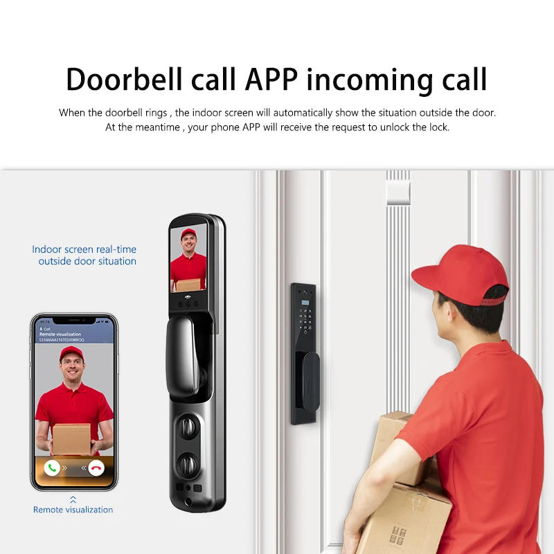 Recognition Door Lock With WIFI APP Remote Unlock Capture Photo Peephole camera, video intercom Smart lock