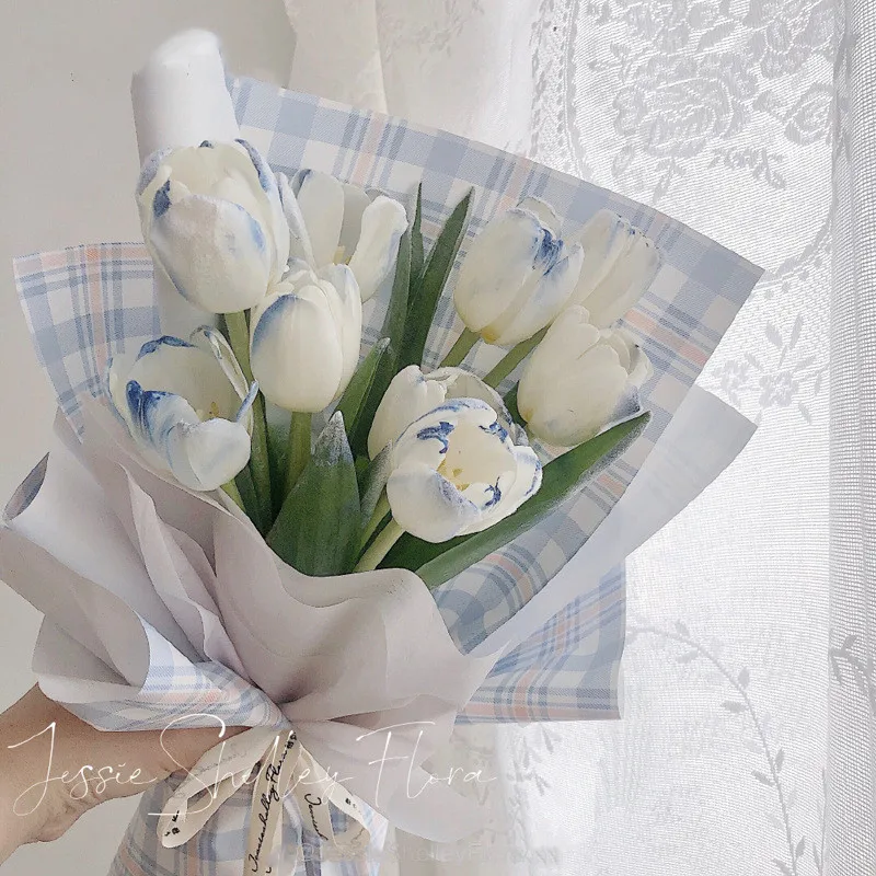 LONGSUN Two-color plaid wrapping paper small fresh plaid wrapping paper flower bouquet packaging material