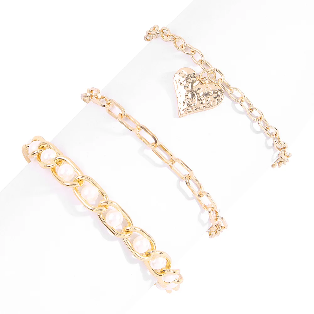 2021 New Arrival Hotselling Charm Jewelry 3pcs sets punk style jewelry chain rohs smart anckle link pearl bracelet