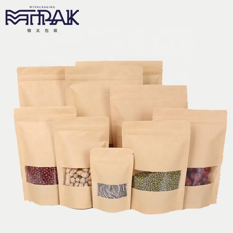 kraft paper packaging bags with window for sunflower seed standup pouches food packing