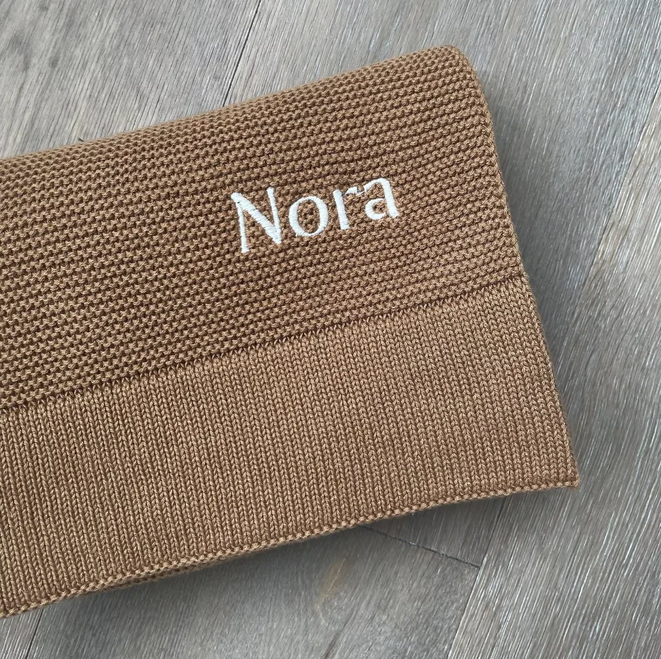 Customization Washable Label Brand Personalised Knitted Pram Blanket Baby Shower Newborn Gift Soft Stroller Bassinet Swaddle