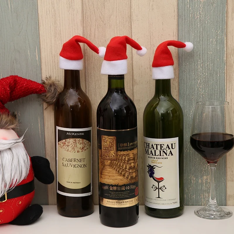 Christmas Cute Santa Hat Mini Christmas Hat Bottle Decoration Wine Bottle Hat