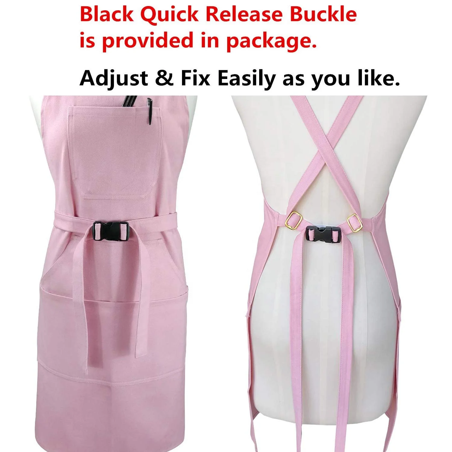 DUOLAI wholesale custom logo adjustable cotton twill pink BBQ garden apron with pockets