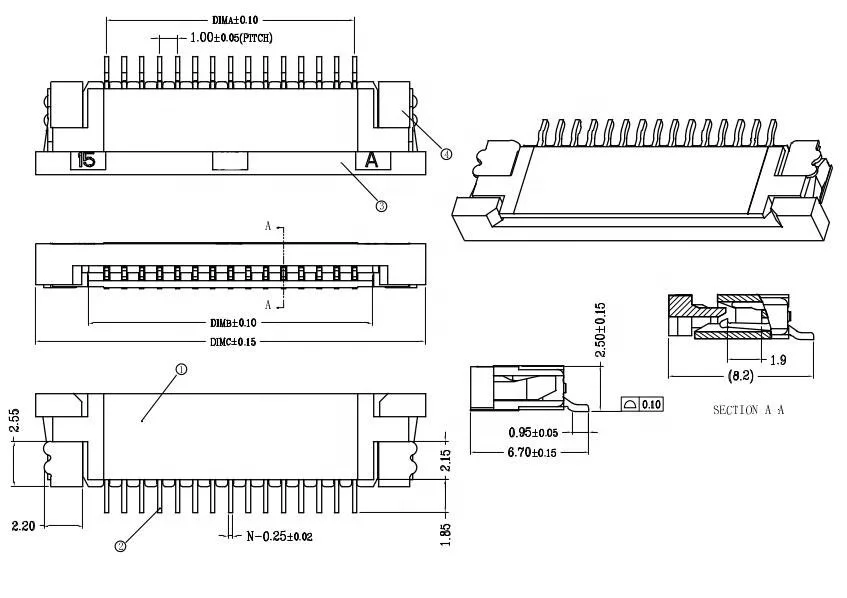 LCD display FPC drawer H=2.5mm 4P 1.0mm pitch connector
