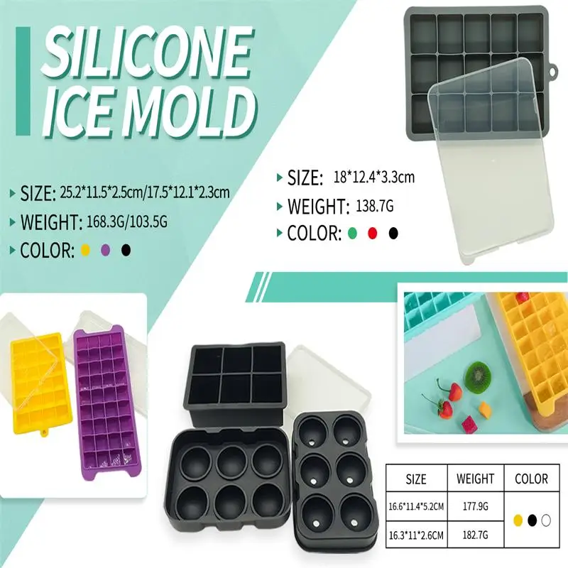 Custom Logo Color Dustproof Prevent Odour Fresh-keeping cover Design With Lid  Squeeze Out Easily Silicone Ice Cube Trays Bottle