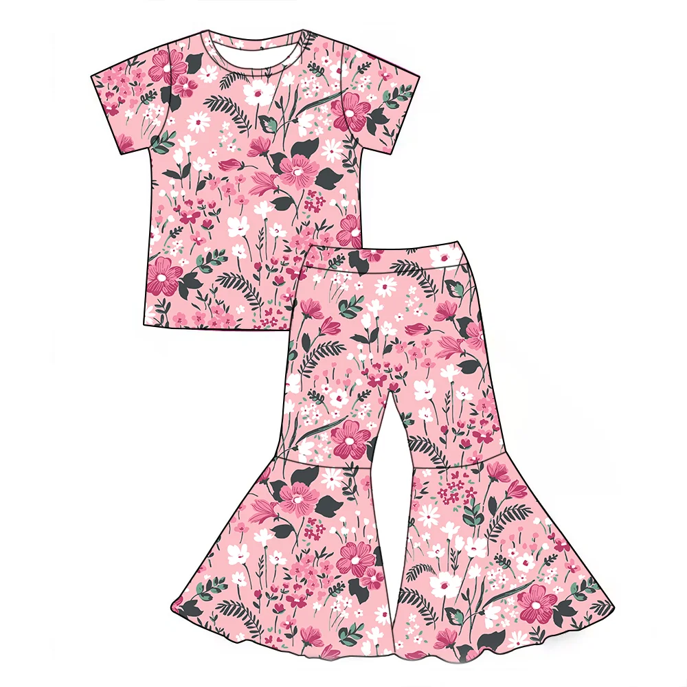 New Arrival Wholesale Little Girls Beautiful Casual Set Popular Parent-child Summer Outfit Custom Printing &Fabric Pajama Set