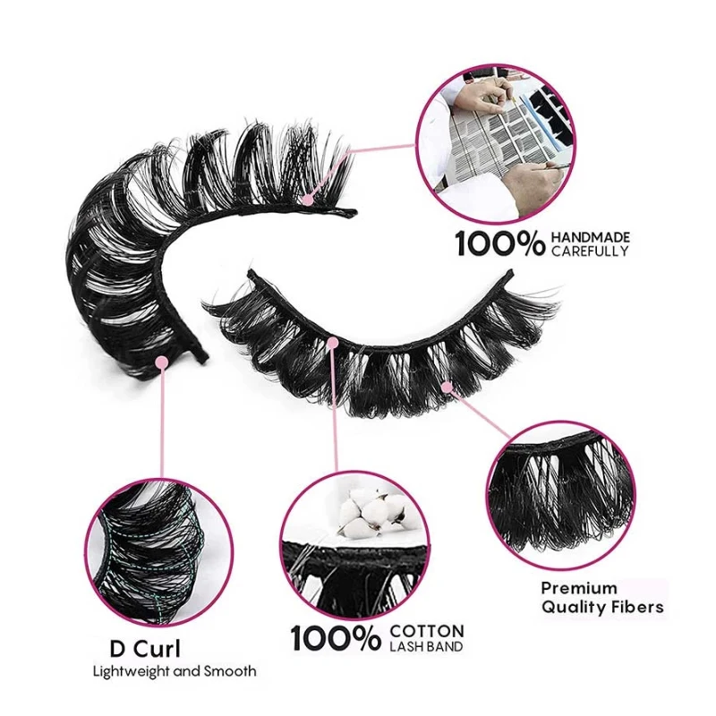 10 Pairs False Eyelashes Fluffy Wispy Curly Russian Strip Eyelashes Natural Look 3D Faux Mink Lashes 10MM Lashes D Curl