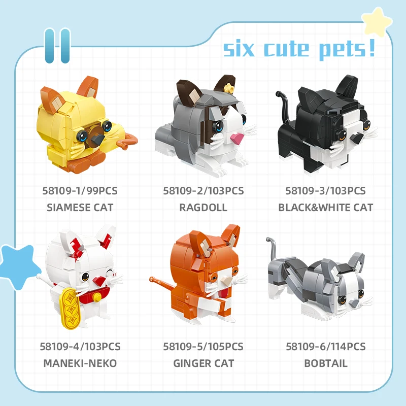 Wholesale Early Education DIY Assembly Cat Cartoon Doll Cute Pet Trendy Play Ornament Toy Micro Particle Building Blocks Gift