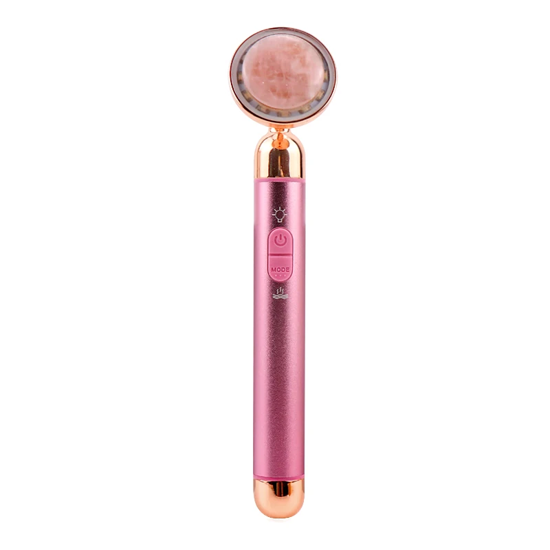 Recharged Facial Lifting Device Led Light Therapy Beauty Quartz Facial Massager Electric Vibrating Jade Roller With Gift Box