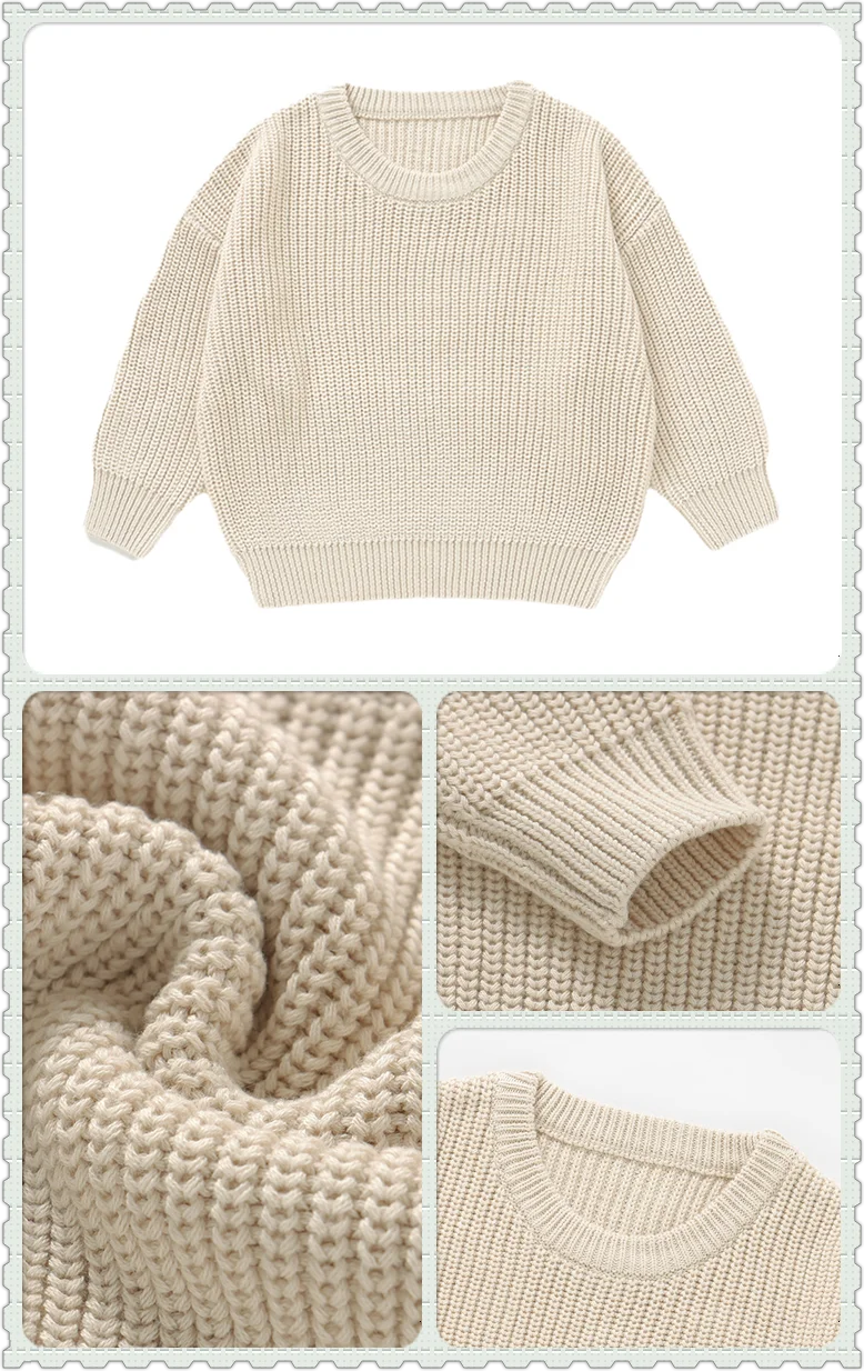 Hot Sale 3M-4T Warm Plain Pullover Organic Cotton Knitted Kids Baby Sweaters