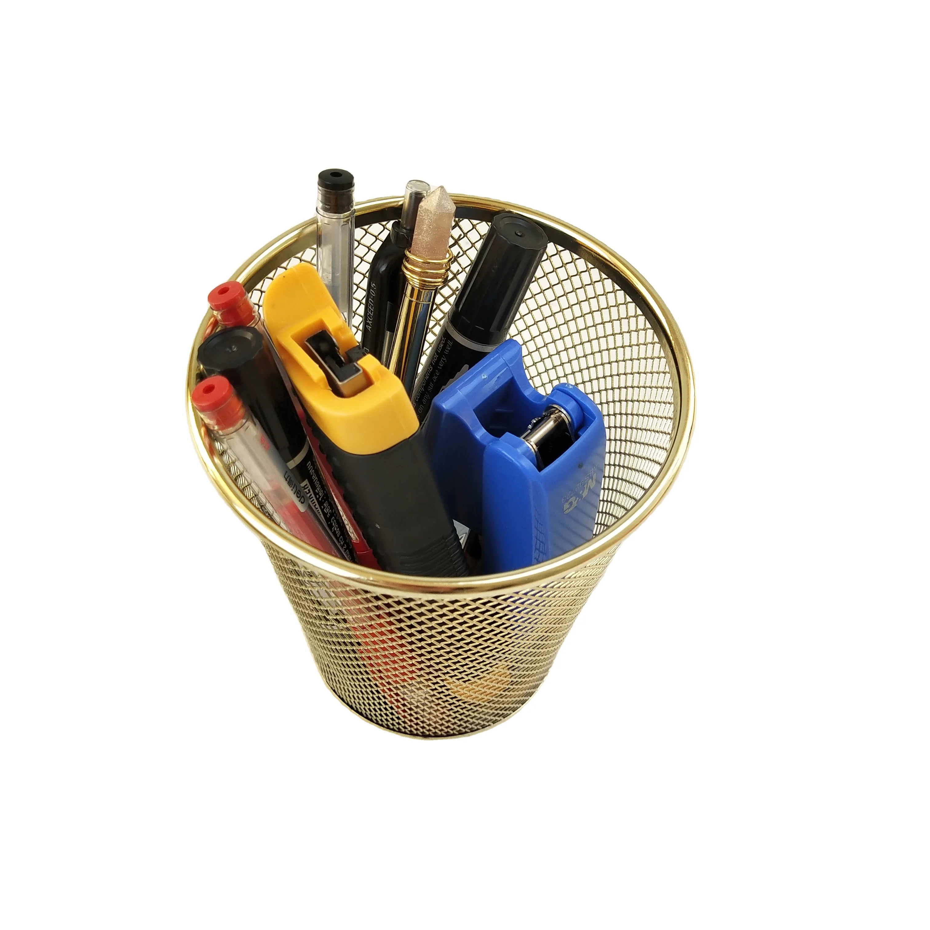 Office Supplies Organizer Stationary Office Accessories Metal Mesh Rose Gold Pen Display Stand Pen Cup Container Pen Holder