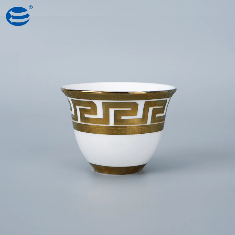 Luxury Gift Small Coffee Tea Cups 12PCs White Arabic Ceramic Espress Coffee Cawa Cups With Gold Rim Tea Cup Sets