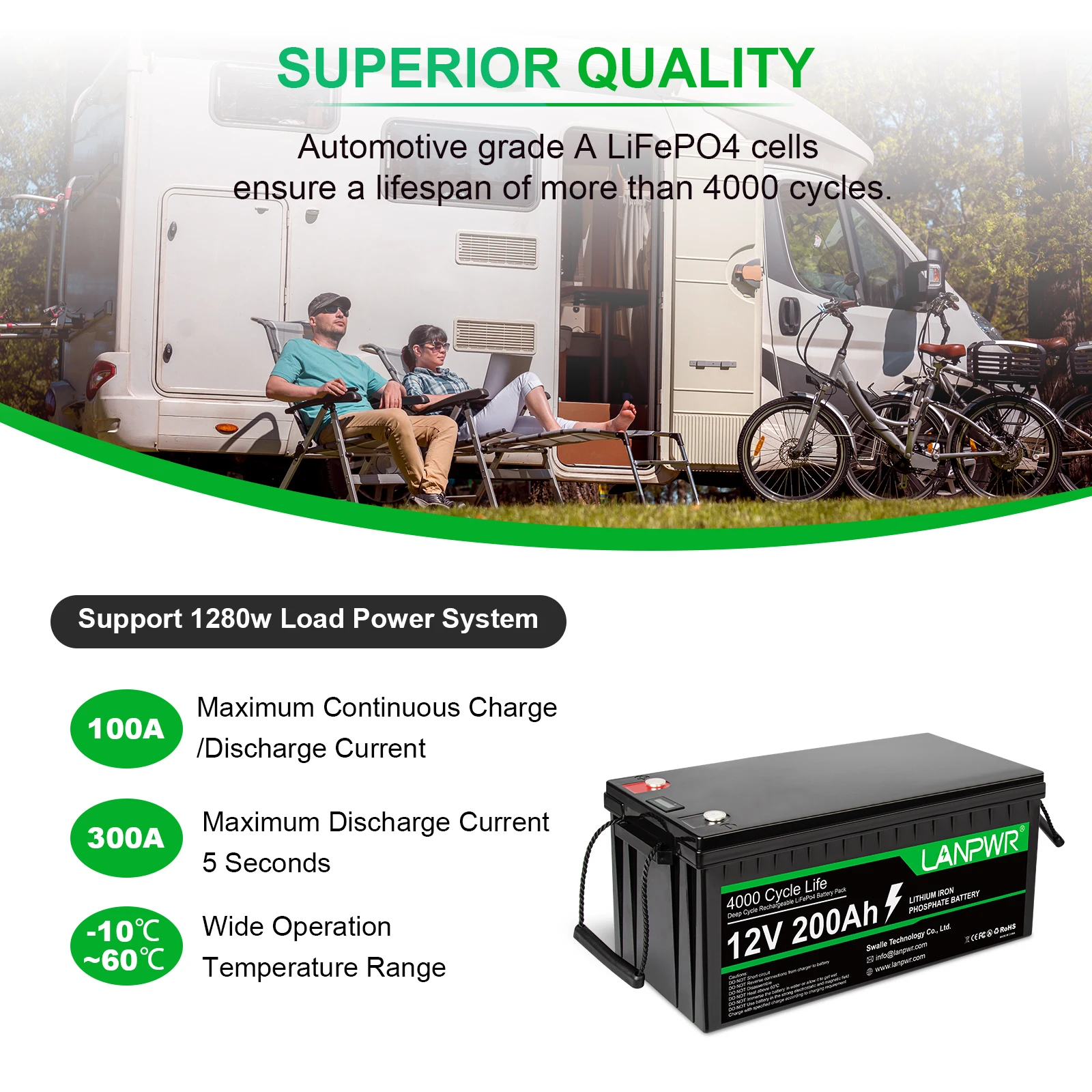 LANPWR manufacturer 12v200ah sealed lead acid inverter solar cells 200ah lithium solar battery for energy storage