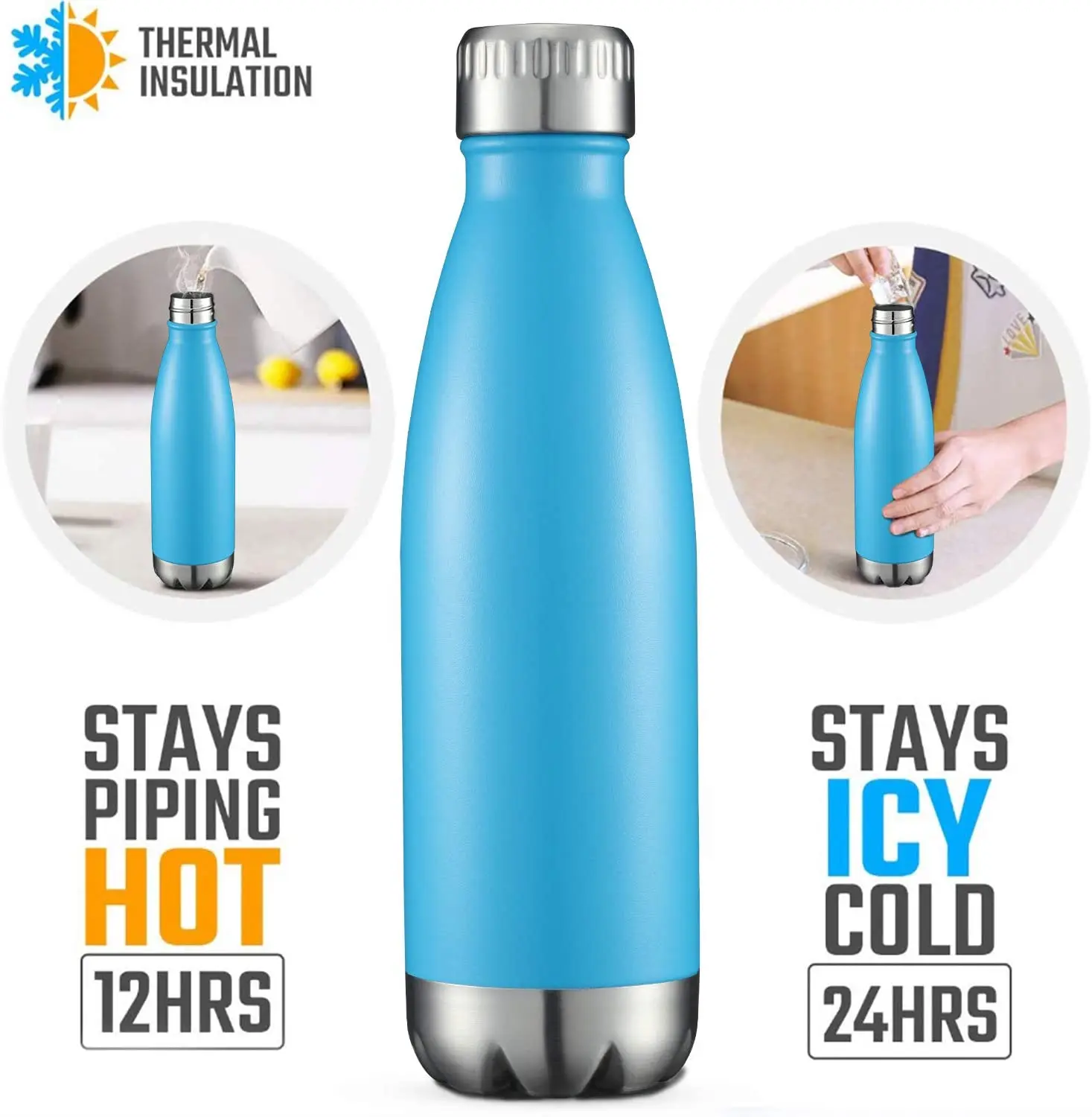 
500ML Double Wall Thermal Vacuum Flask Insulated GYM Sports Drink Cola Shaped 18/8 Stainless Steel Water Bottles 