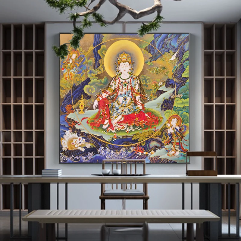 Tibetan Thangka Entrance Decorative Painting Cloisonne Enamel Craft  Buddha Paintings Wall Art