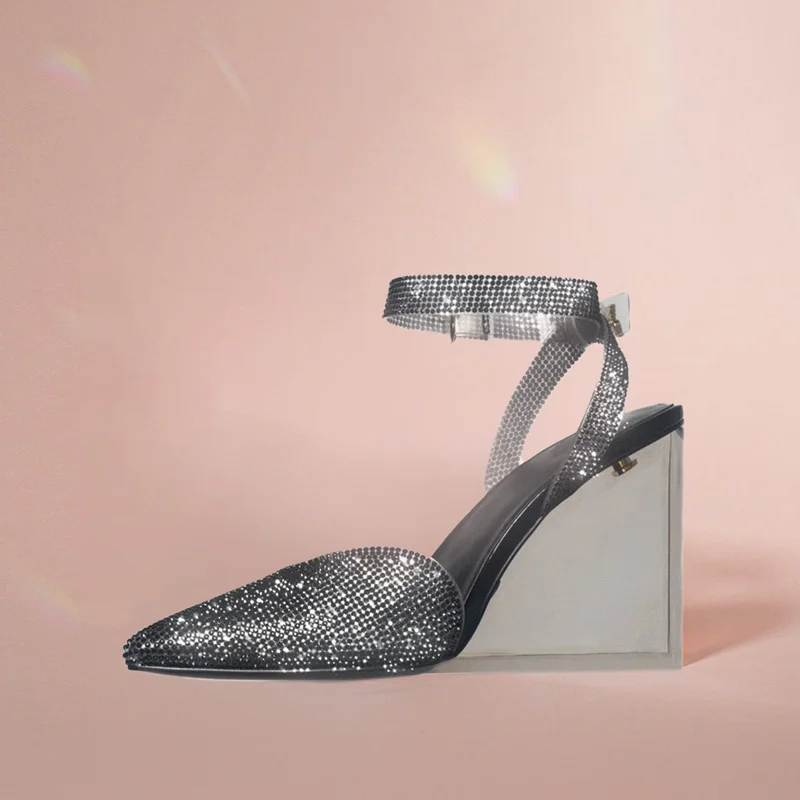 Custom Bling Bling Pumps Manufacturer Clear Wedges Platform Heels Glitter Party Pumps Custom Transparent Platform Wedges Heels