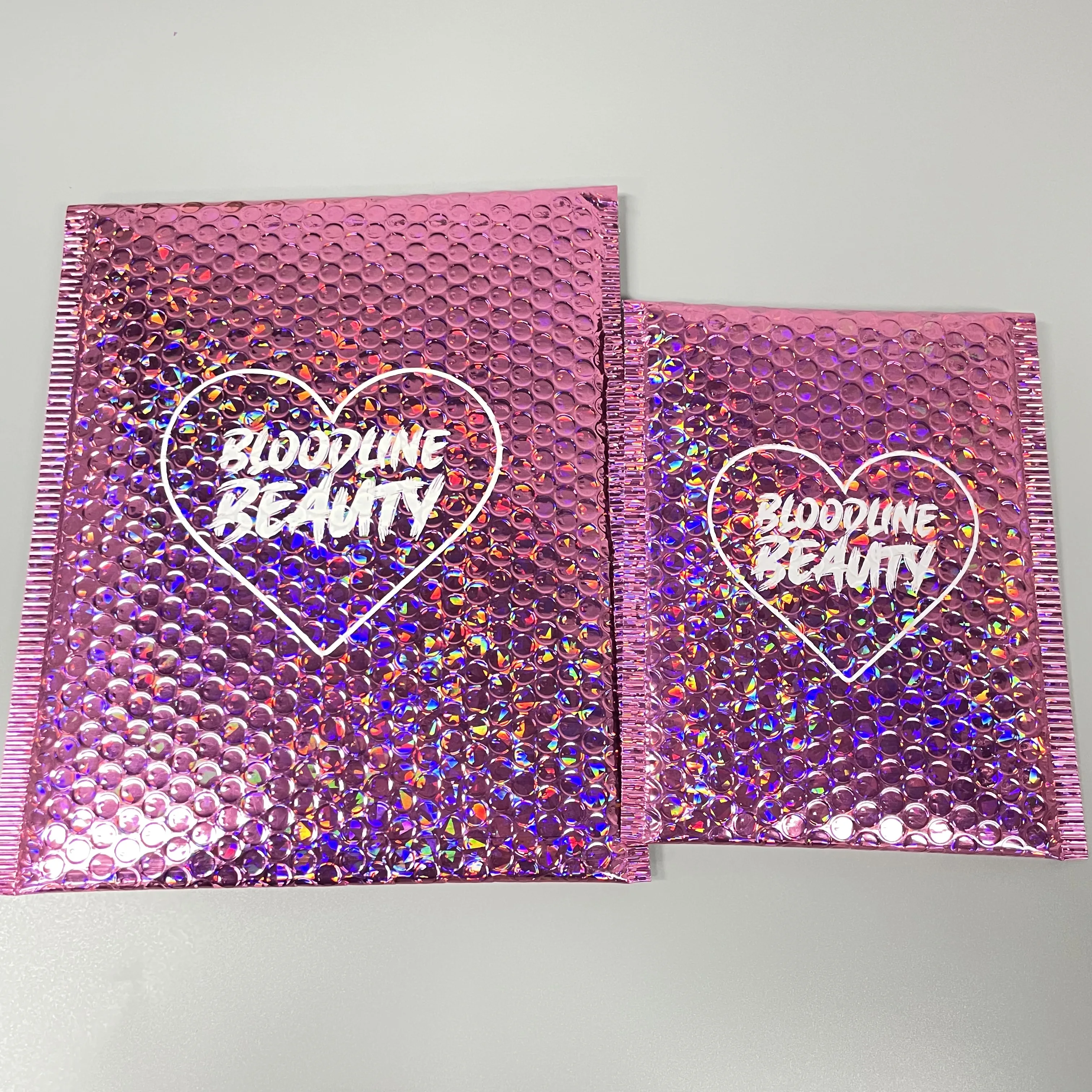 Custom Logo PINK ROSE GOLD Holographic Waterproof Shipping Mailing Bag For Clothes/Cosmetic Packaging