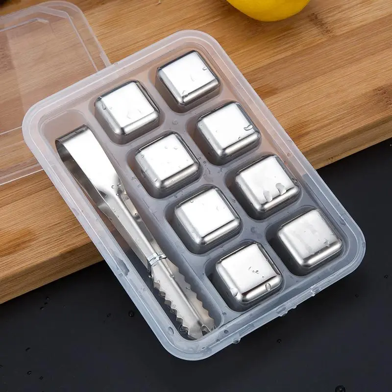 F509 Quick frozen ice cubes metal ice cubes bar set 304 stainless steel ice cubes
