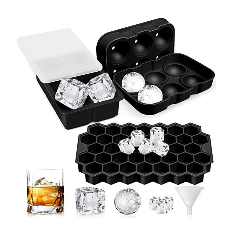 
Creative Flexibility Square Round Silicone Ice Hockey Mold Whiskey Ice Cube Tray With Lid 