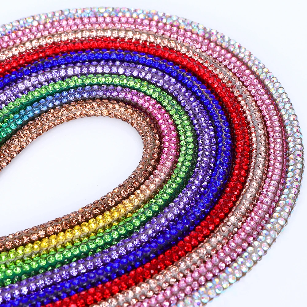 QY Wholesale High Quality 6mm Rhinestones Rope Trimming Cotton Lace Cord Rhinestones Strip For Shoes Hoodie