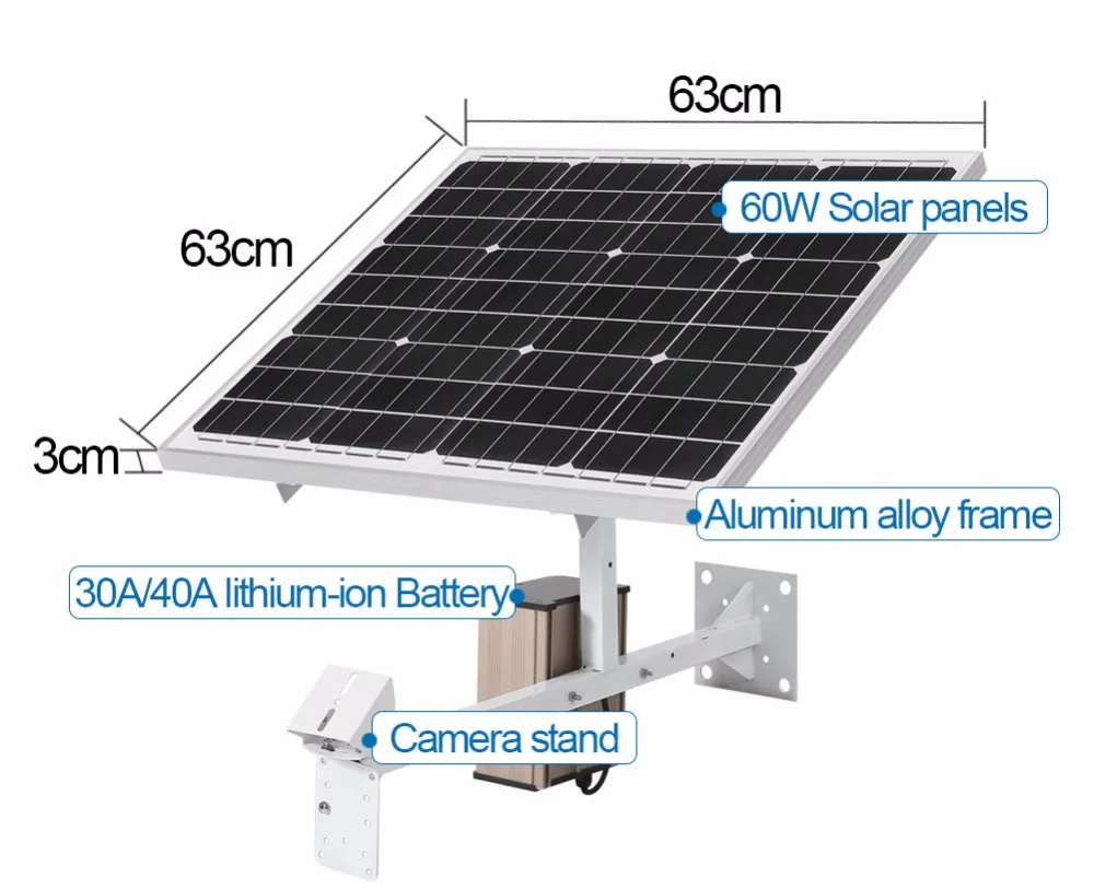 200W 100W 80W 60W  Solar power supply system  DC12V  30A 40A 60A 100A Lithium Battery for Solar CCTV Security Cameras IP camera
