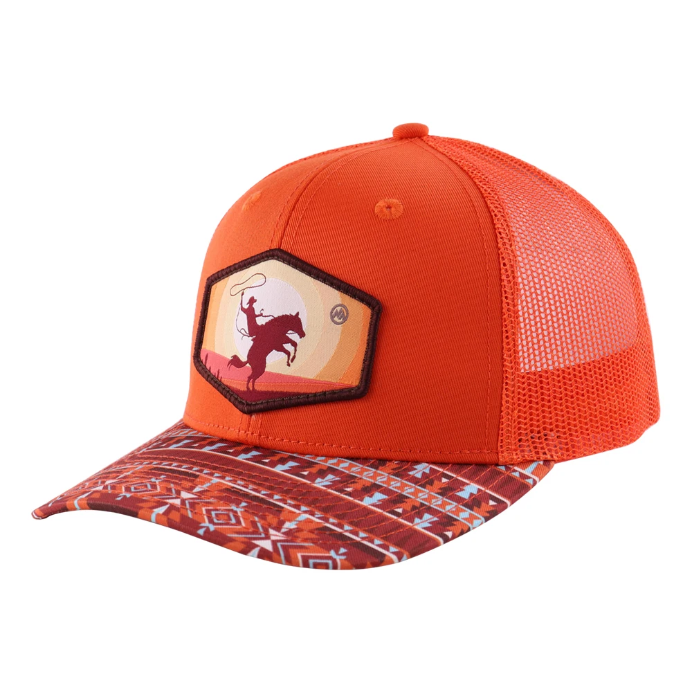 Classic Custom 112 Trucker cap with HD printed logo and woven label patches breathable mesh