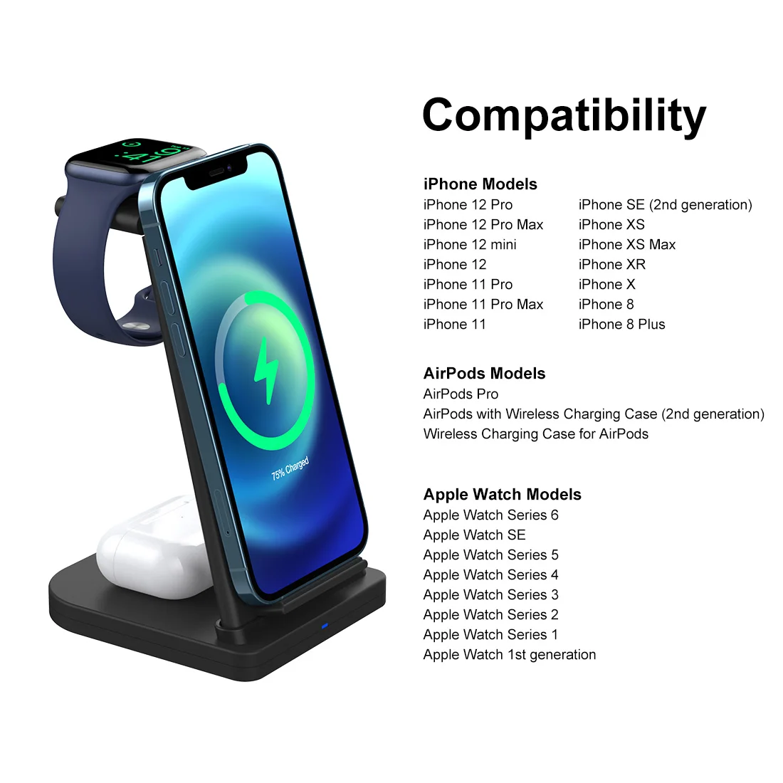  Беспроводное зарядное устройство Подставка 3 в 1 для Iphone 12 Pro Max док-станция Airpods Apple Watch серии мобильный телефон