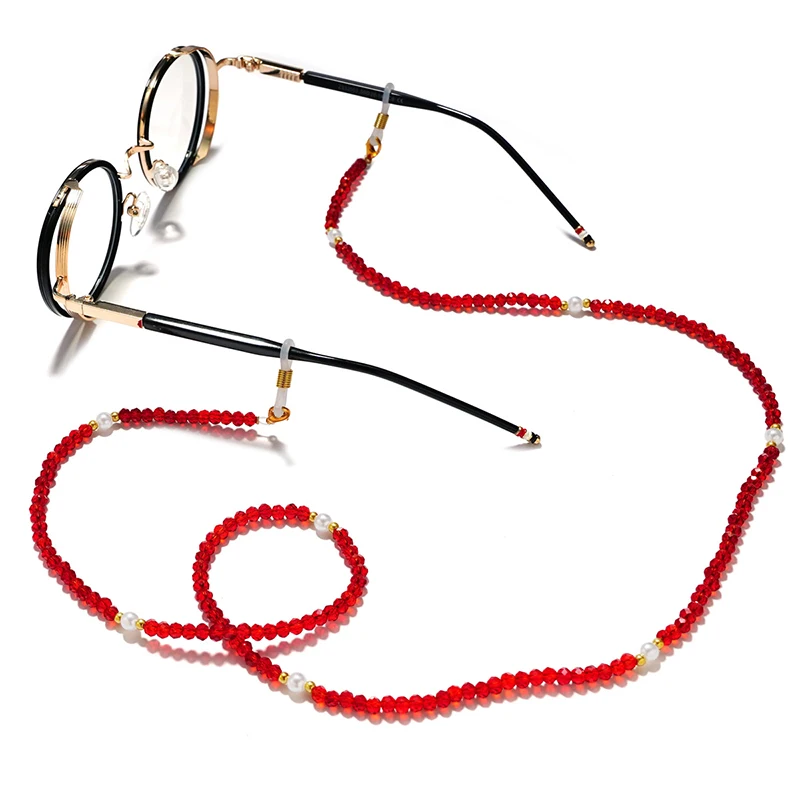 Fashion Simple Crystal Glasses Chain Mask Necklace Pearl Eyewear Accessories Wholesale 4mm Beaded Eyeglasses Strap Lanyards