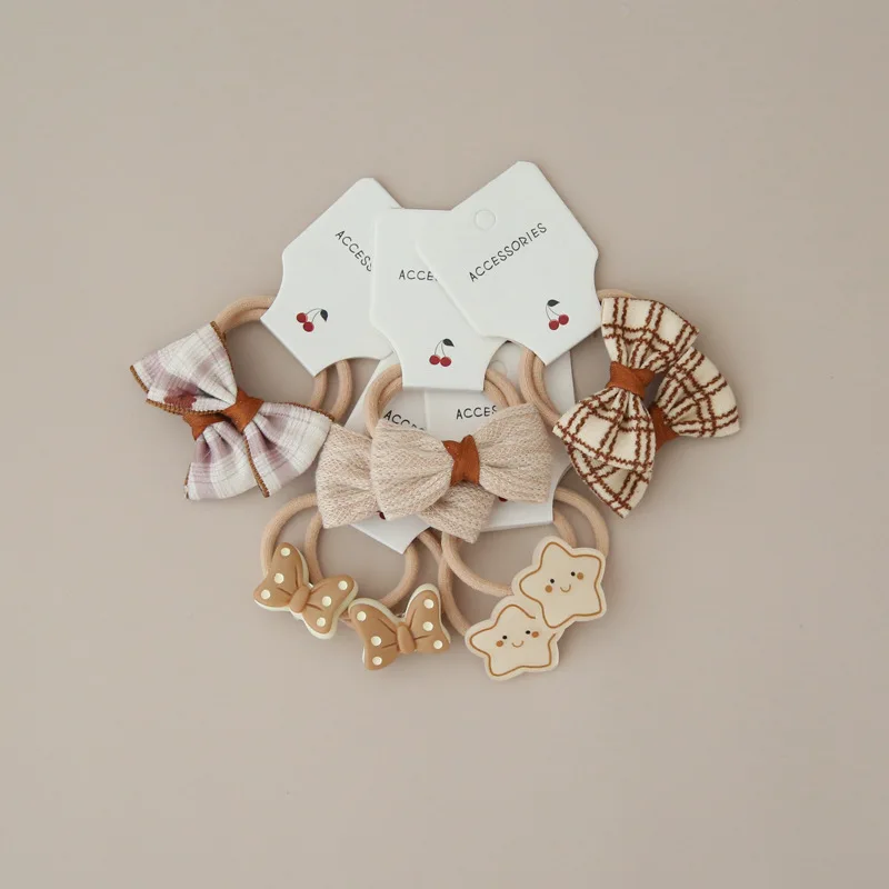 5Pairs/set Kids Hair Scrunchies Lovely Bow Flower Baby Girls Hair Ties