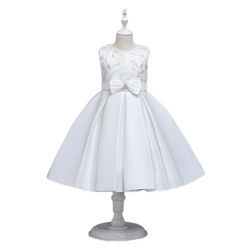 100-150 girl birthday dresses flower embroider elegant sleeveless zipper teenage 6-11T formal style children dresses girl party