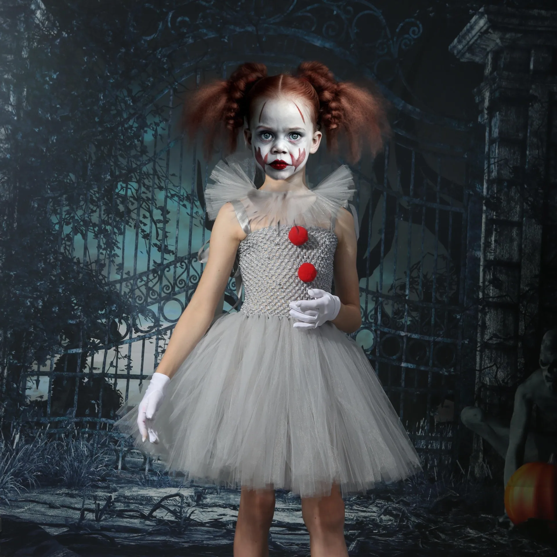 Baby Girl Halloween & Birthday Party Dress Up Carnival Clown Costume Pennywise Tutu Dress Gothic Victorian Style