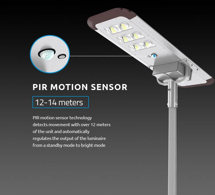 High Quality Solar Powered Street Light Waterproof 40W 190Lm/W PIR Motion Sensor IP65 LED Solar Street Lights With Solar Panel