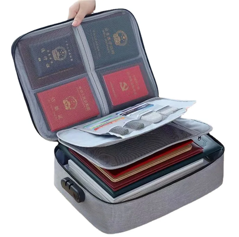 Oxford Document Organizer with Code Lock, Multi-Layer Storage Pouch Credential Bag, Portable Bag Without Vibration for MacBook