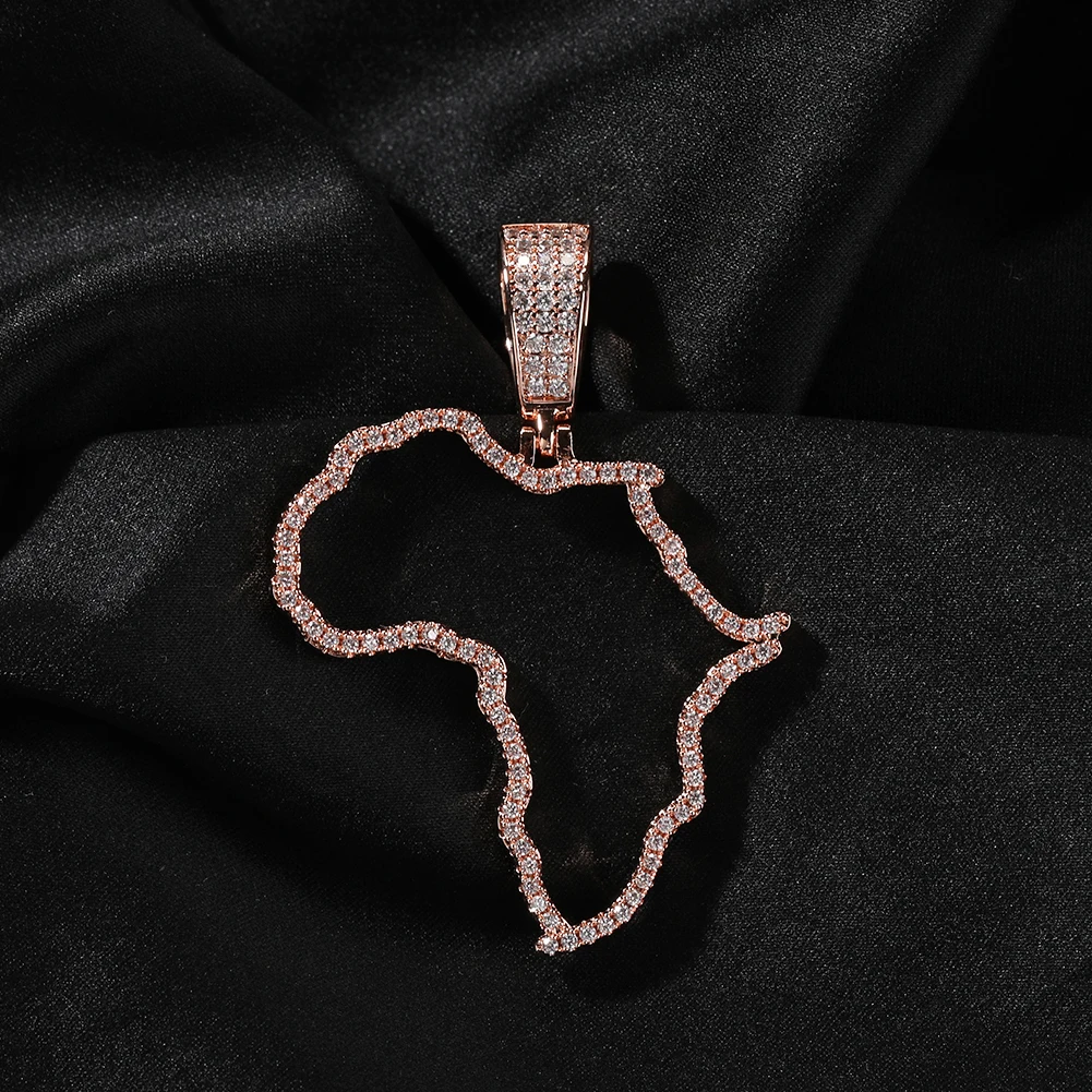UWIN New Arrival Empty Africa Map Pendant 5A CZ Stone Gold Plating Hip Hop Pendant Necklace for Men Women