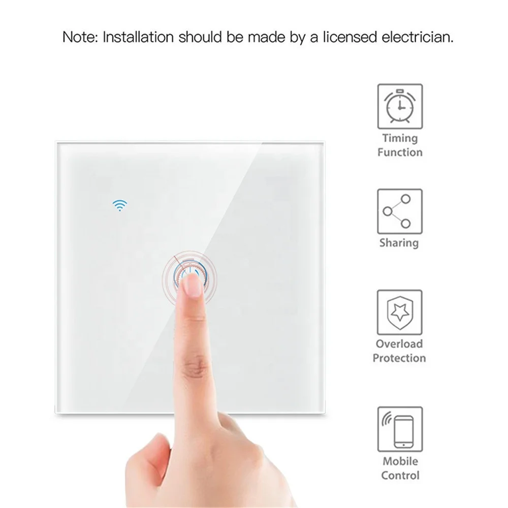 OEM ODM 1 Gang Smart Touch Electric Glass Switch Module Power Light Wall Switch UK standard with Tuya Wifi APP Smart Switch