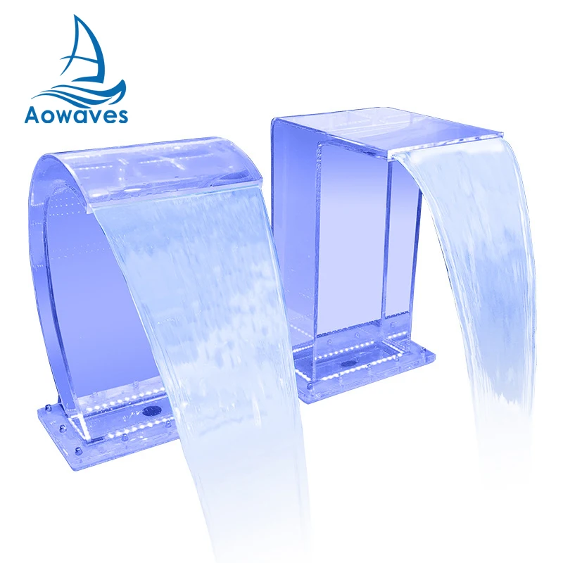 Various Styles Pool Spa Acrylic Waterfall Outdoor Swimming Pools Accessories Waterfall With Led Light