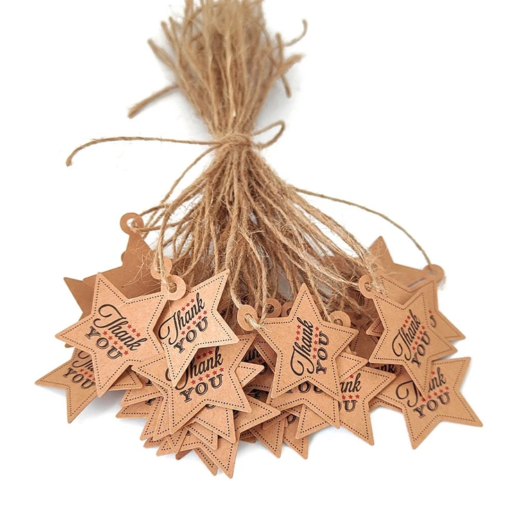 Handmade  100 Pcs Craft Paper Star Shape Thanks Cards With Hemp Rope String Diy Gift Baking Thank You Tag For Small Business