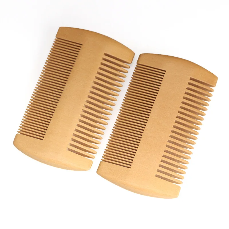 Private Label Natural Peach Wood Pocket Size Beard & Mustache Comb Travel-Friendly Comb for