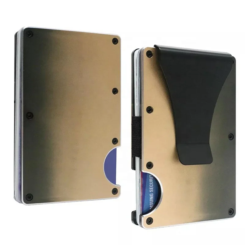 New Minimalist Wallet with Cash Strap RFID Blocking Front Pocket Credit Card Holder Slim Metal Wallet with Money Strap