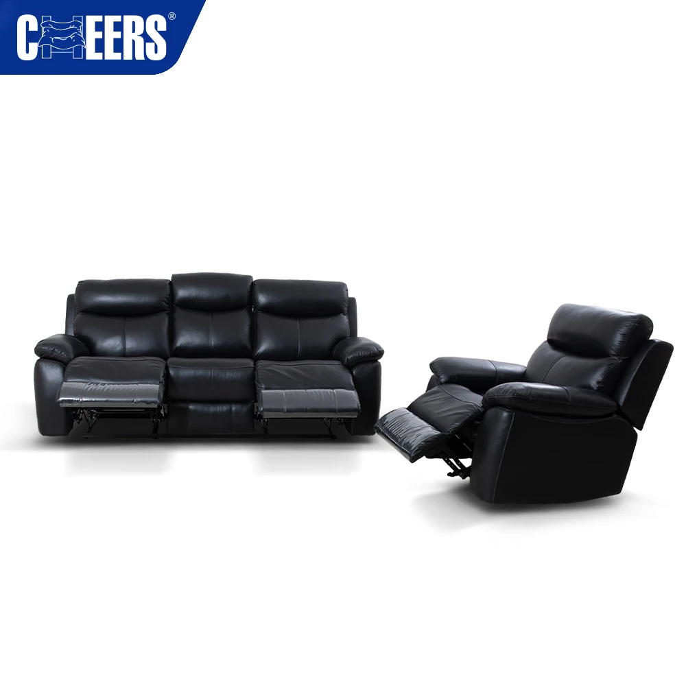 MANWAH CHEERS New Design Manual Black 3+1 Leather Recliner Sofa Set Furniture for Living Room Home Furniture Sofas